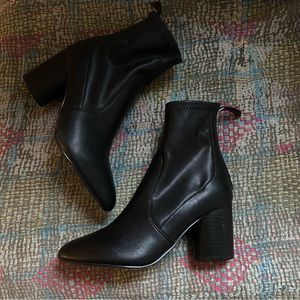 Topshop Bella Black Faux-Leather Sock Ankle Bootie | 36